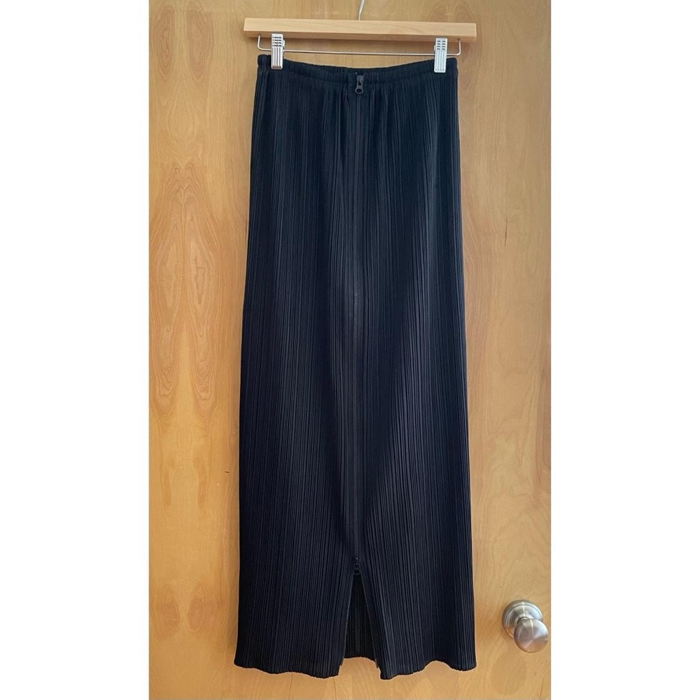Issey Miyake Black Pleated Maxi Zip Skirt